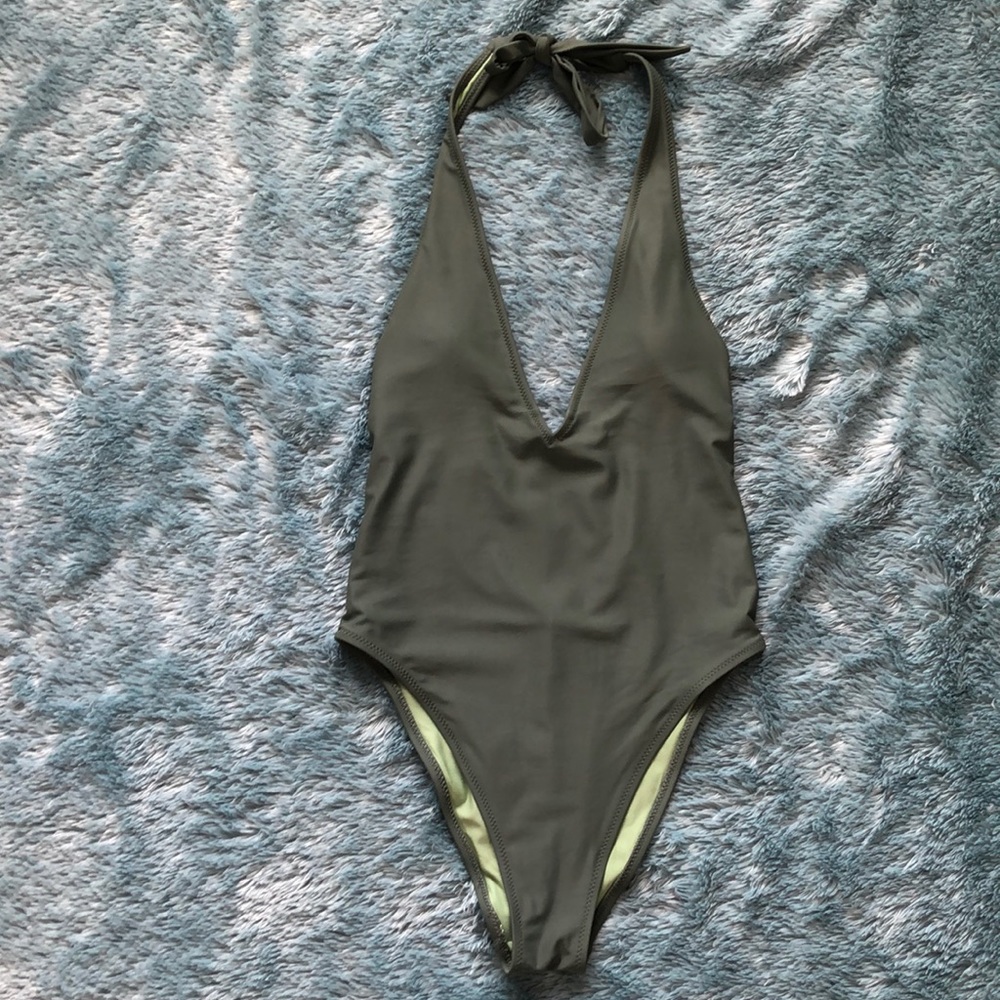 Olive halter one-piece swimsuit
